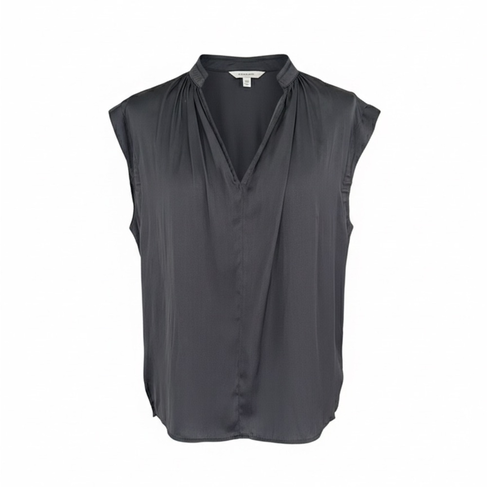 GEMMA Sleeveless V-Neck Top in Dark Gray. Size XS